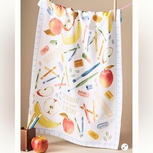 NWT Anthropologie Embroidered Teaching is a Work of Heart Dish Towel White